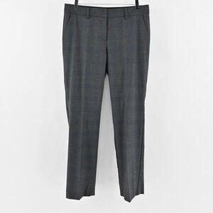 ELIE TAHARI Womens Virgin Wool Pants‎ Size 12 Gray Blue Plaid Straight Trousers